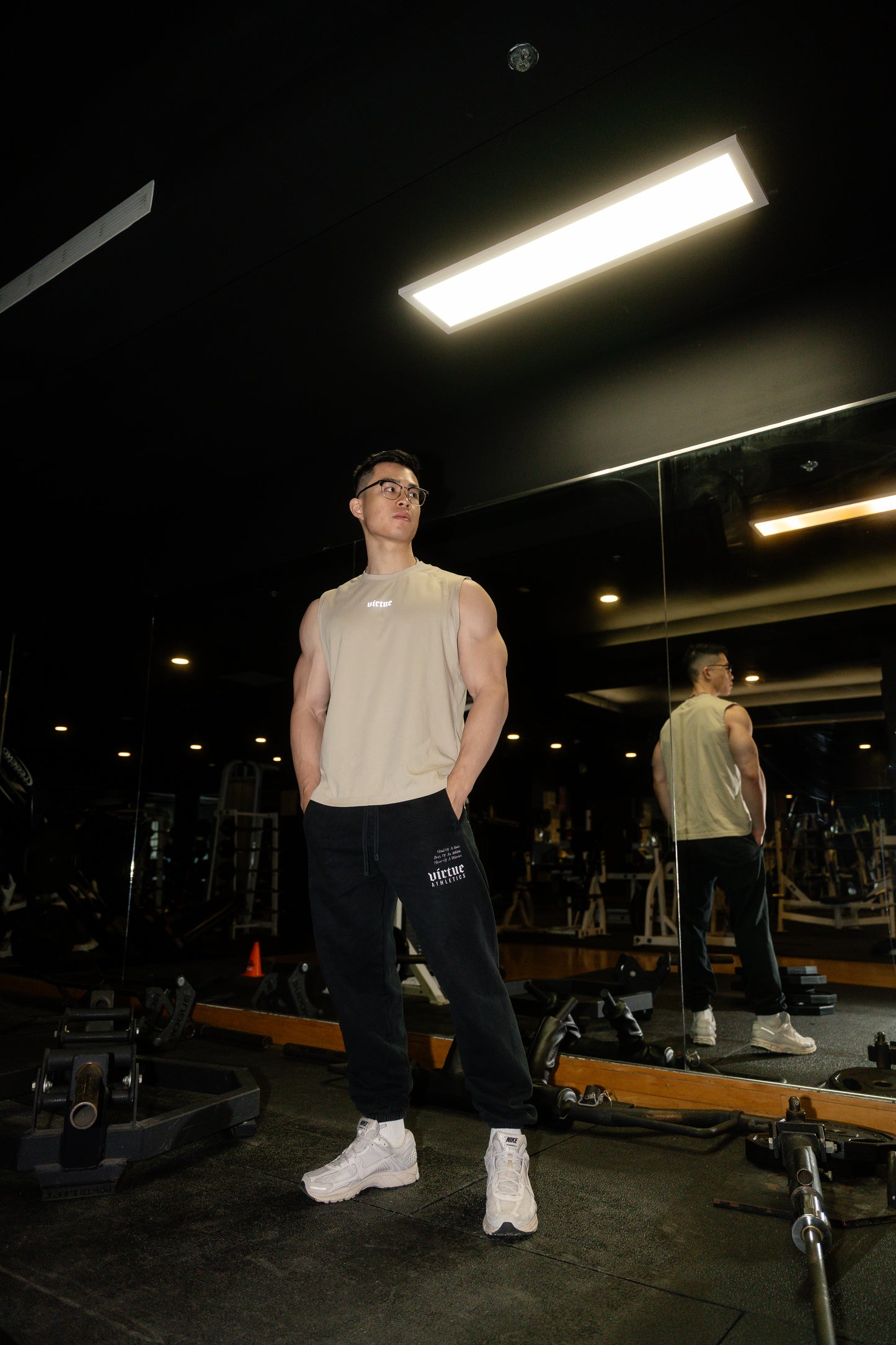 Virtue Athletics Reflective Cut Off Tank - Beige